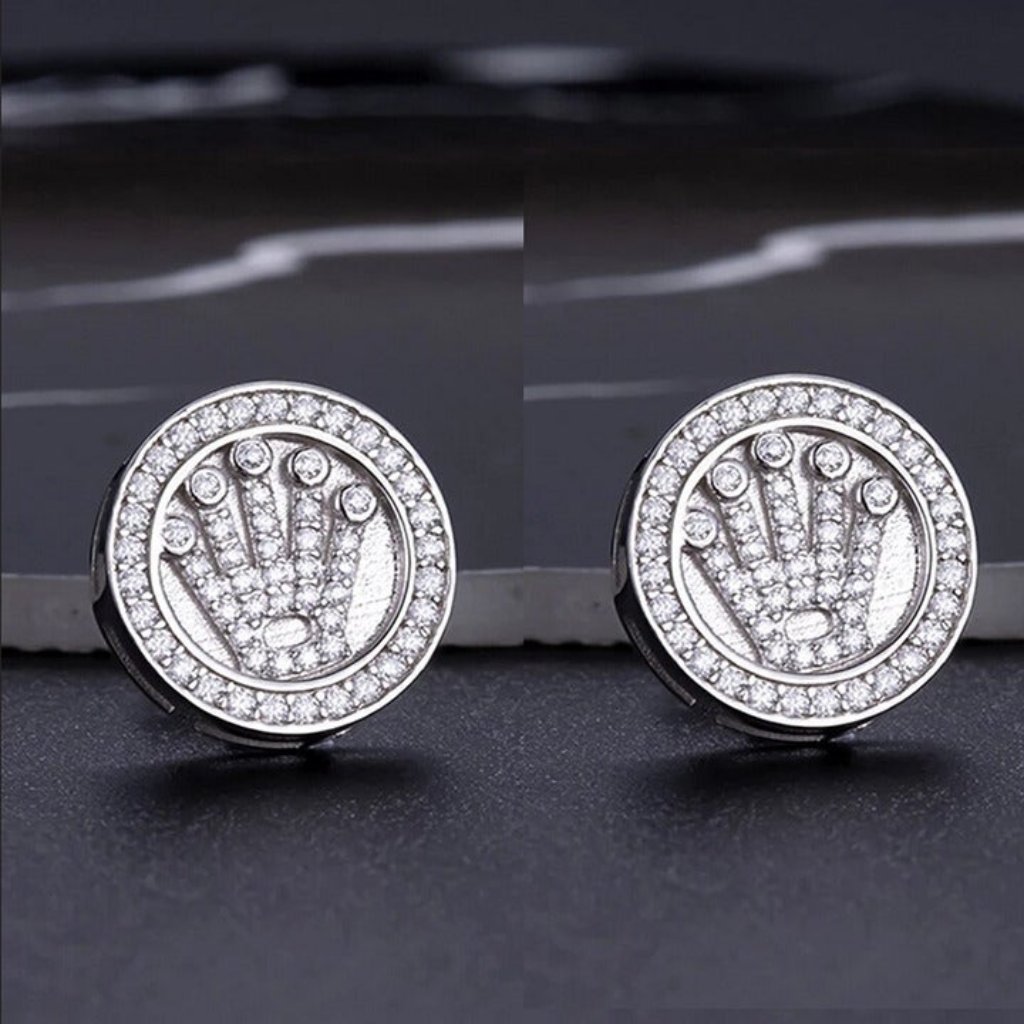 Mens Solid 925 Sterling Silver Round 2ct Diamond Crown Earrings Guys Jewelry Ct